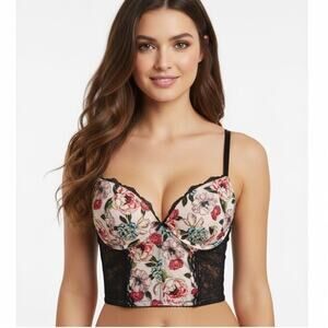 Victoria's Secret Sexy Floral Lace Sheer Bustier Corset 34B Romantic Lingerie